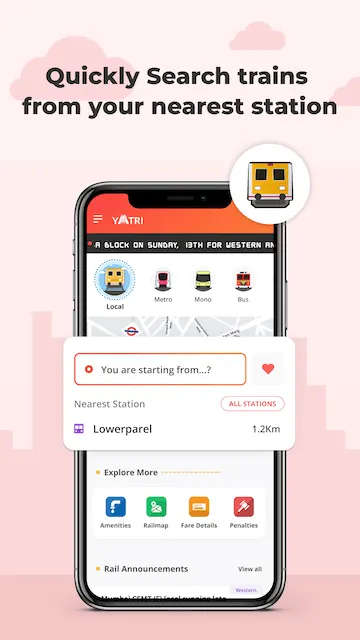 Yatri app - find Mumbai local trains from nearest station
